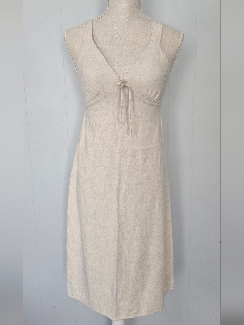Light Cream Boho A-line Tie-Front Midi Dress